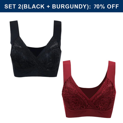 Plus Size Comfort Extra Elastic Wireless Support Lace Bra