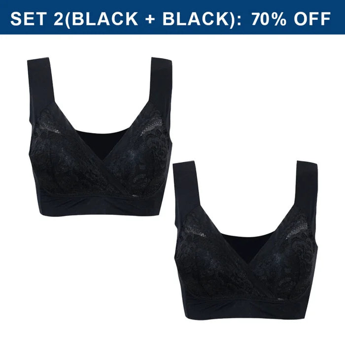 Plus Size Comfort Extra Elastic Wireless Support Lace Bra