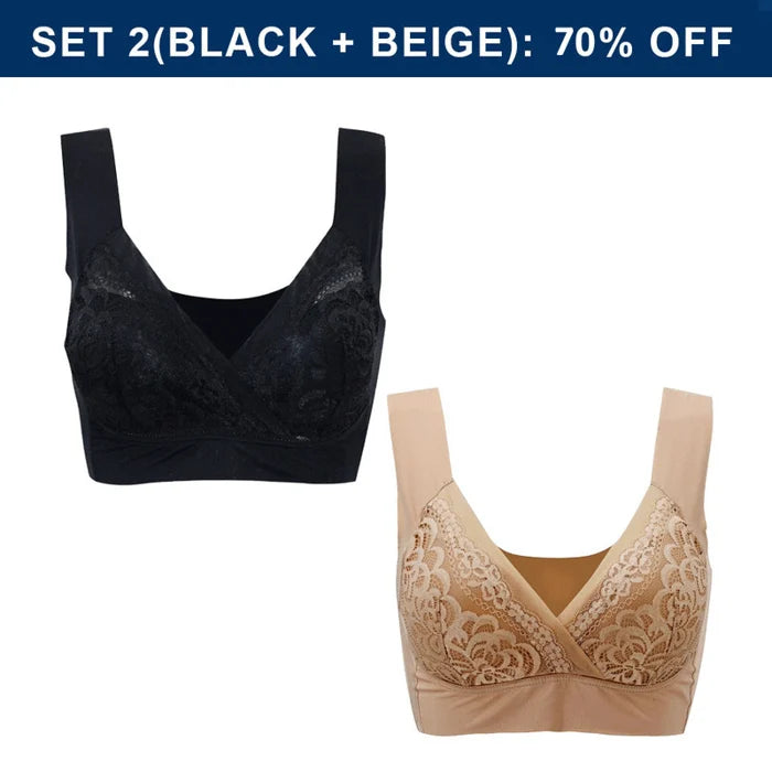 Plus Size Comfort Extra Elastic Wireless Support Lace Bra