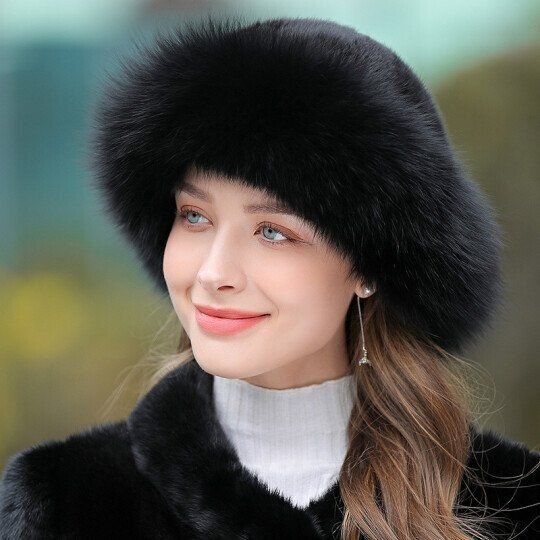 mink fox fur braided real hair warm thick basin hat