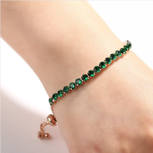 Adjustable Rose Gold Emerald Green Bracelet