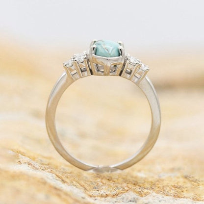 Sterling Silver Natural Turquoise Diamond Ring