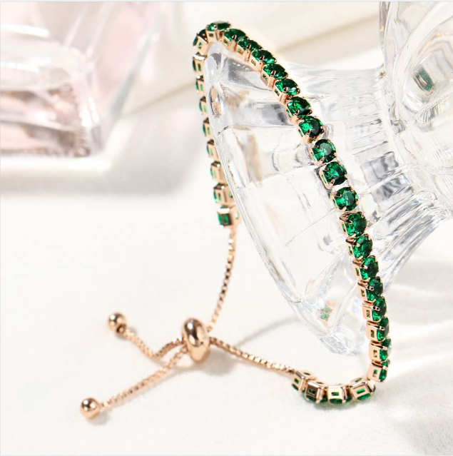 Adjustable Rose Gold Emerald Green Bracelet