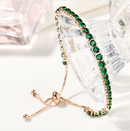Adjustable Rose Gold Emerald Green Bracelet