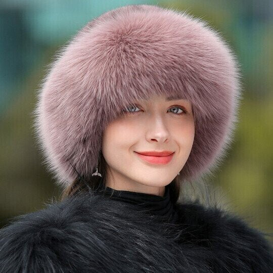 mink fox fur braided real hair warm thick basin hat