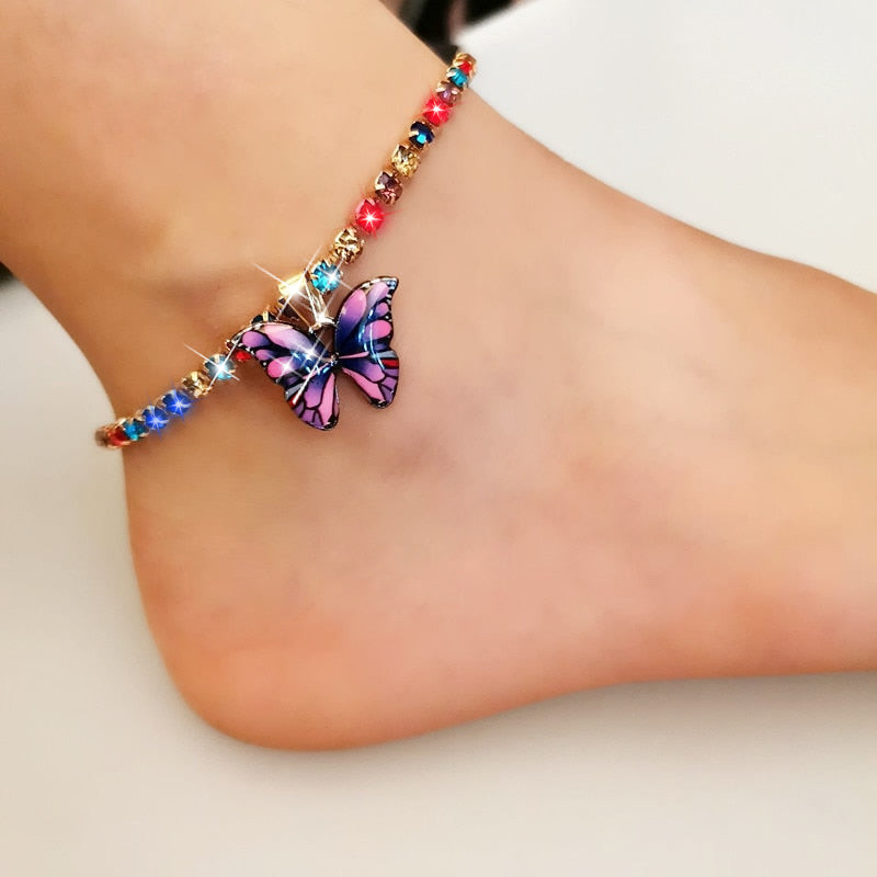 Butterfly rhinestone anklet