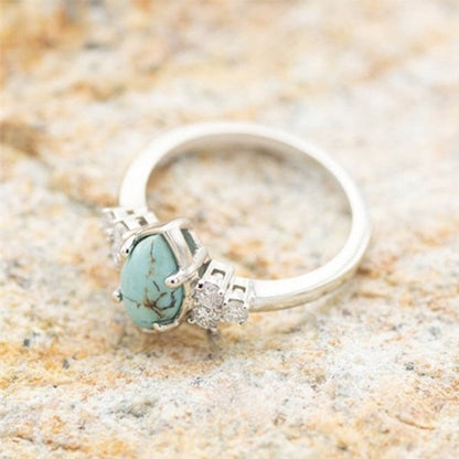 Sterling Silver Natural Turquoise Diamond Ring