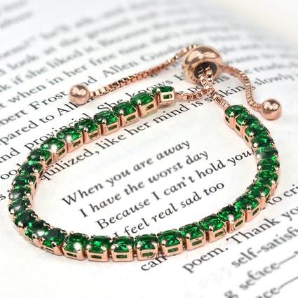 Adjustable Rose Gold Emerald Green Bracelet