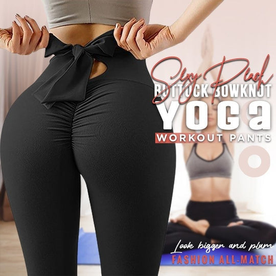 Bow Solid Color Fitness Sports Leggings Womens High Waist Slim Peach Hip Elastic Yoga Pants