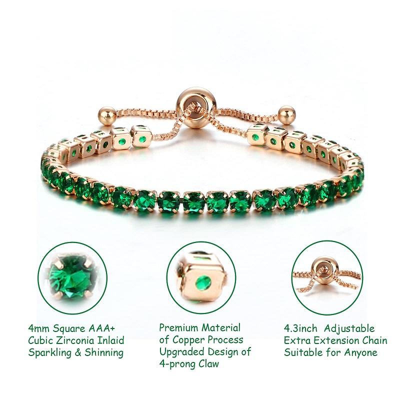 Adjustable Rose Gold Emerald Green Bracelet