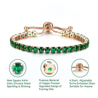 Adjustable Rose Gold Emerald Green Bracelet