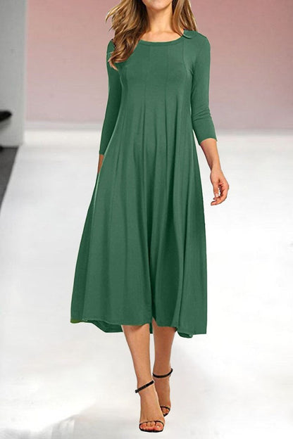Womens New Mid sleeve Solid Color Swing Dress