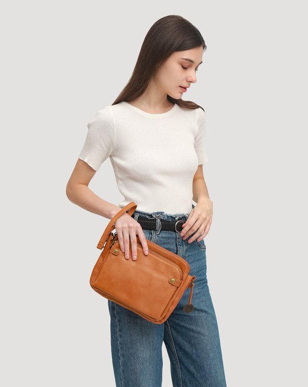 Three Layer Leather Crossbody Shoulder Clutch Bag