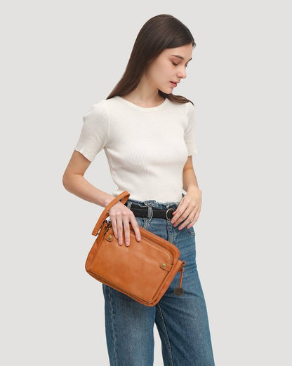 Three Layer Leather Crossbody Shoulder Clutch Bag