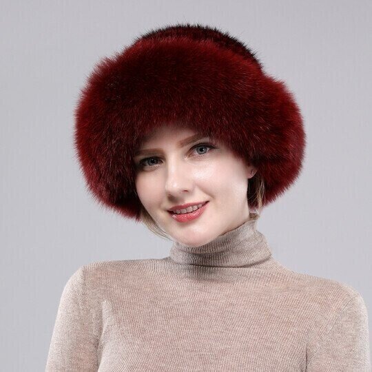 mink fox fur braided real hair warm thick basin hat