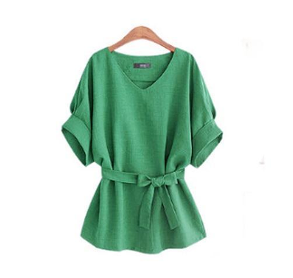 Linen Short Sleeved Shirt With V Neckline