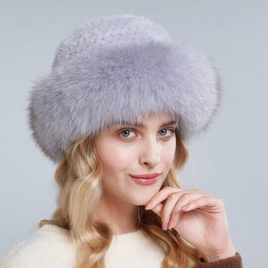 mink fox fur braided real hair warm thick basin hat